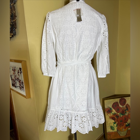 J CREW Size Small White Eyelet Dress Tie Waist Scalloped Edges Ethereal $148 NWT - Picture 8 of 16